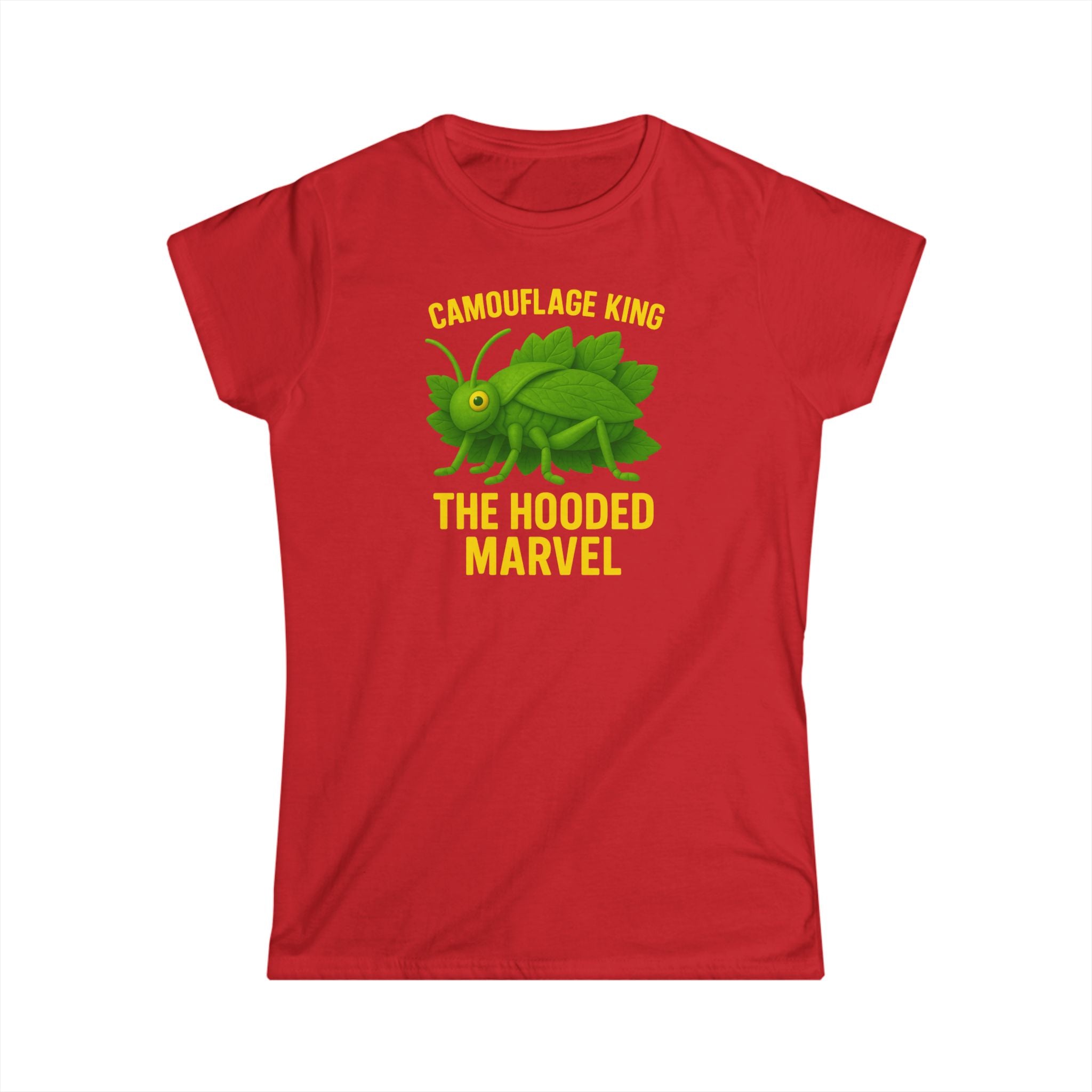 Giant Hooded Katydid 'Camouflage King Playdoh' Fitted T-Shirt (women's)