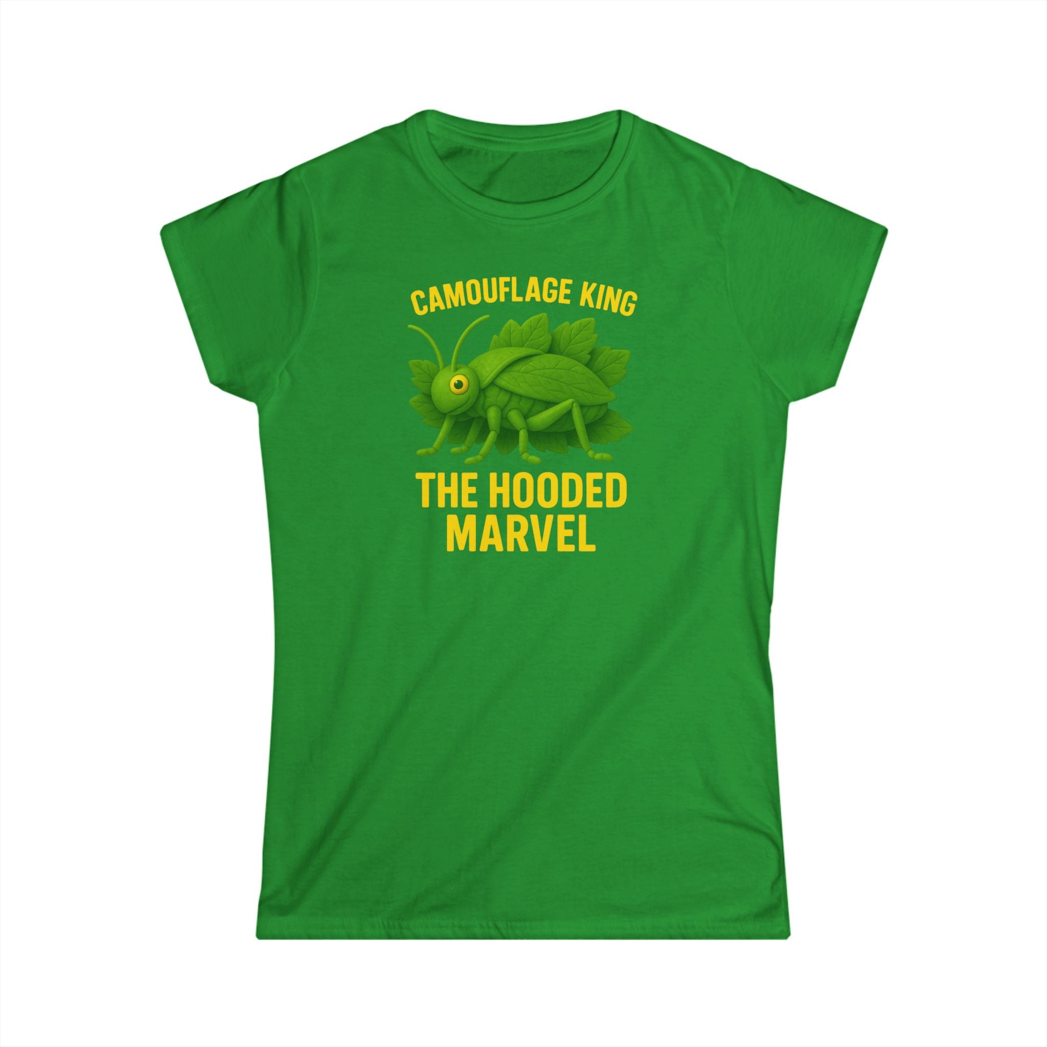 Giant Hooded Katydid 'Camouflage King Playdoh' Fitted T-Shirt (women's)