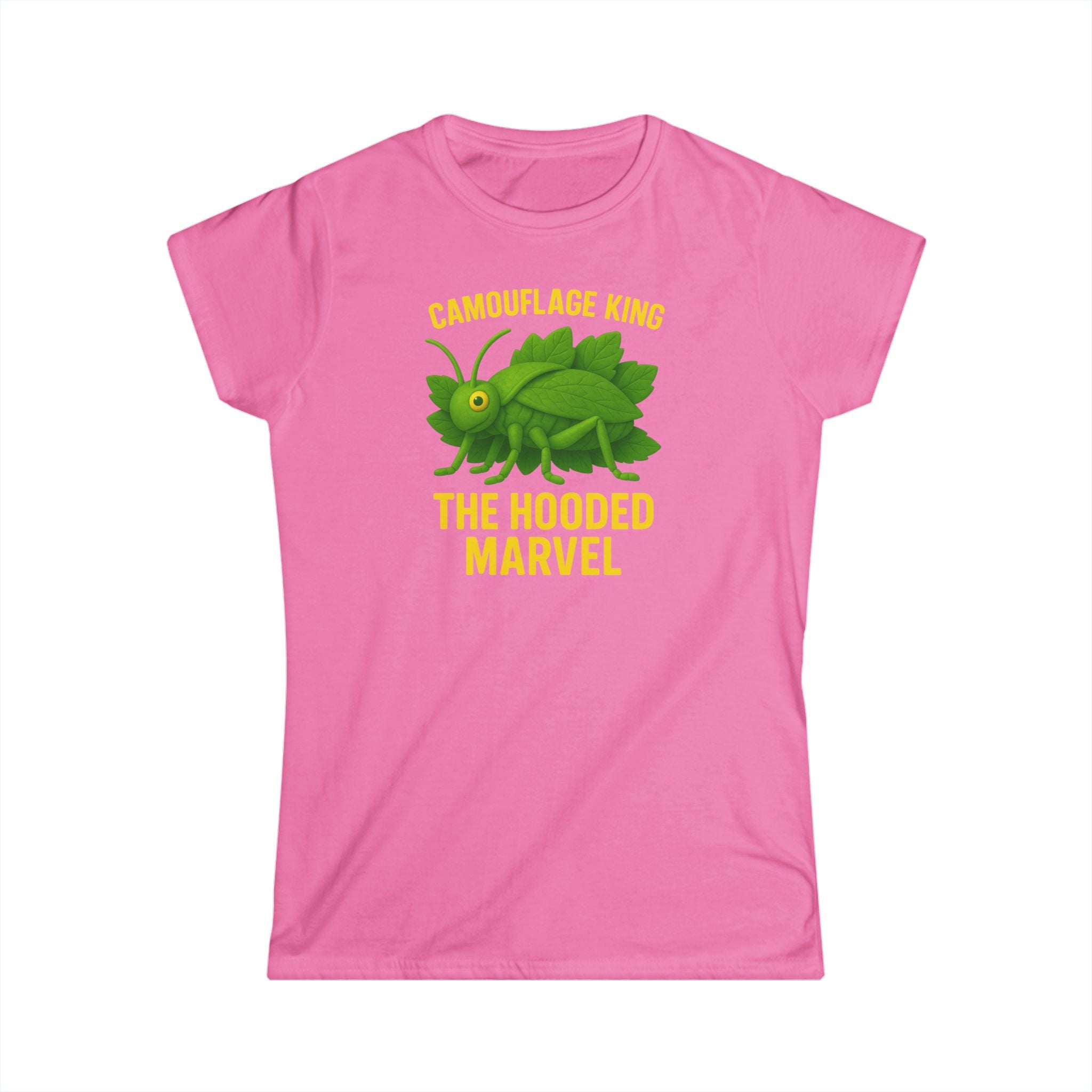 Giant Hooded Katydid 'Camouflage King Playdoh' Fitted T-Shirt (women's)
