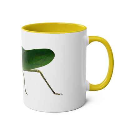 Siliquofera Grandis - Giant Hooded Katydid Two-Tone Coffee Mugs, 11oz