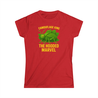 Giant Hooded Katydid 'Camouflage King Playdoh' Fitted T-Shirt (women's)
