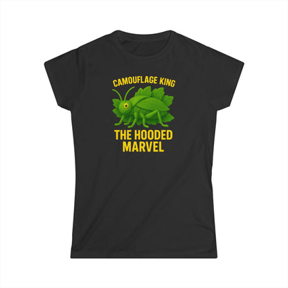 Giant Hooded Katydid 'Camouflage King Playdoh' Fitted T-Shirt (women's)